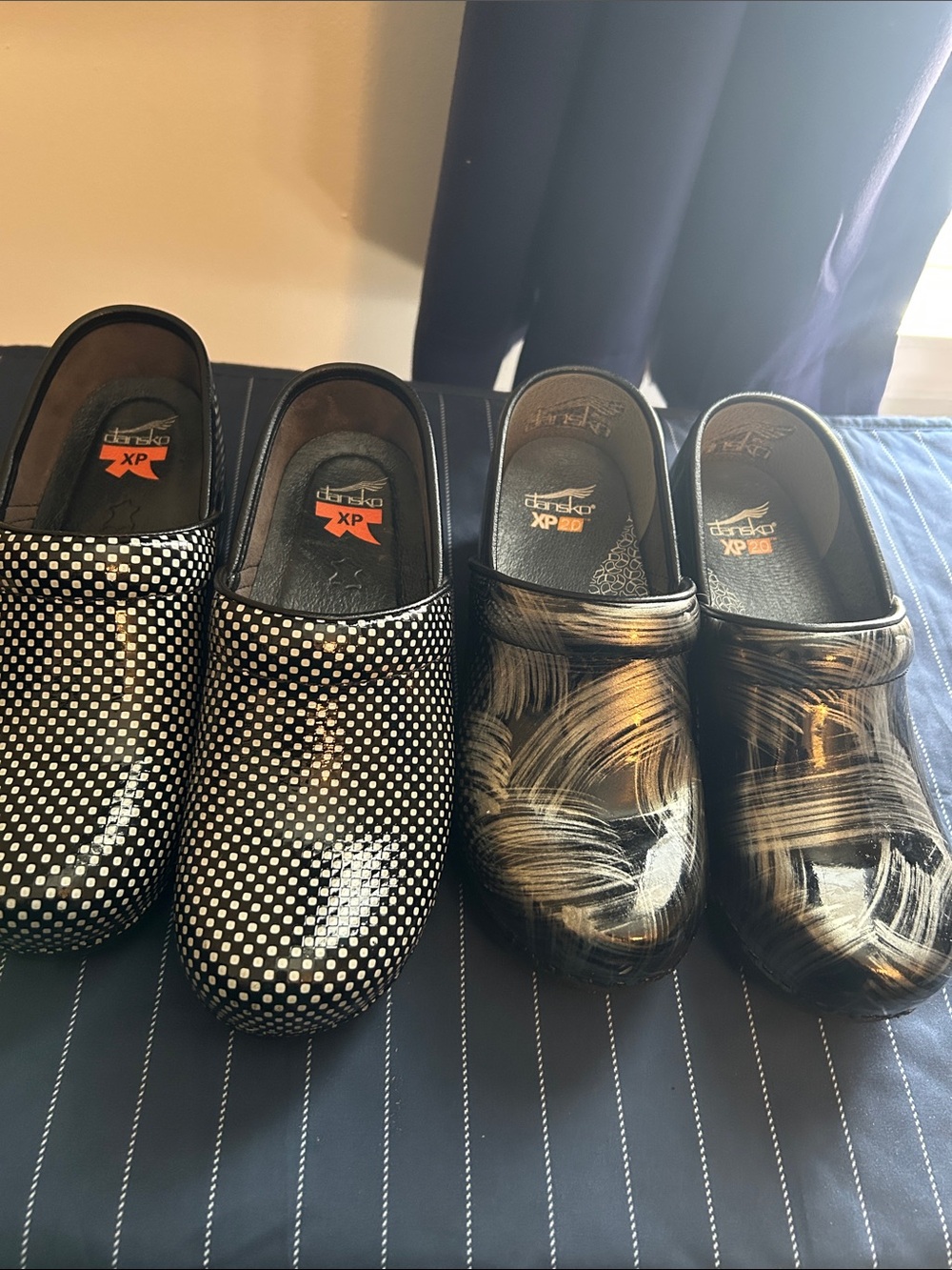 Dansko XP Clogs — Black with White Dot & Black with Gold Brushstroke